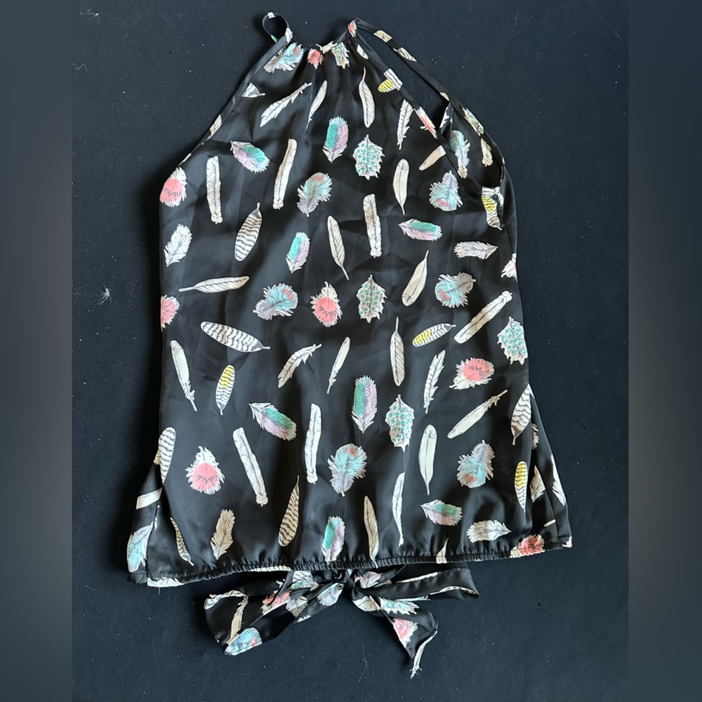 Anthropology Greylin Black Feather Print Halter Tank Top - Picture 4 of 8